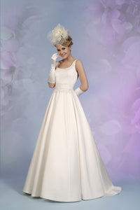 Ivory Satin A-Line Bridal Gown - 5505 by Benjamin Roberts Size 12